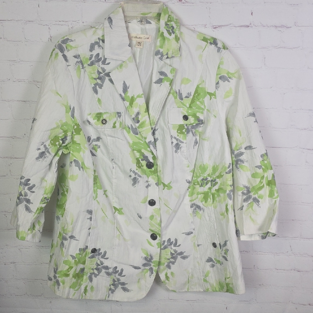 Chico's Women's Leaf Print Blazer - White and Green
